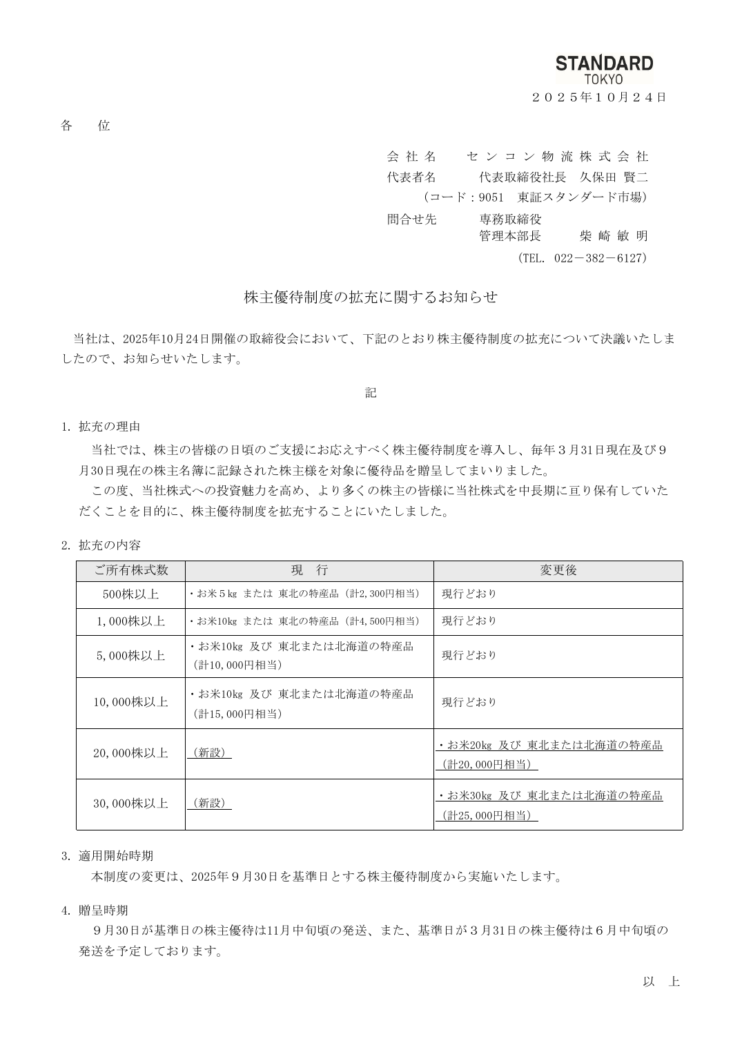 株主優待制度の拡充に関するお知らせ